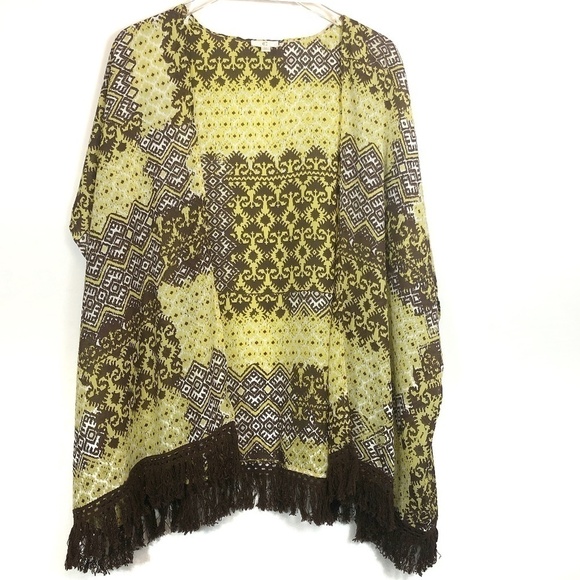 Charming Charlie Yellow and Brown Open Kimono - Picture 1 of 6